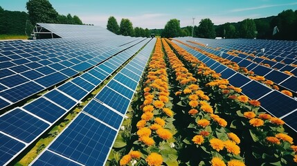 Sticker - a row of solar panels on a roof. picture captured by a drone. photovoltaic solar energy modules.a solid environmental concept that conserves the environment and energy. generative ai