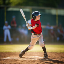 Lifestyle Photo Little League Baseball Player In Action