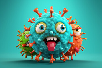 Wall Mural - Cute virus character element minimal background 3d rendering