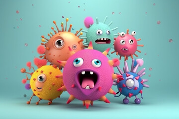 Wall Mural - Cute virus character element minimal background 3d rendering