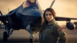 Pilot in front of stealth fighter plane