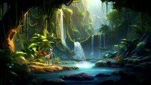 Waterfall In Forest With River Pure Water Video Background, Game Forest Fantasy Background