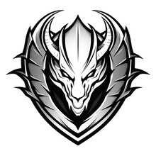 Dragon Shield, Black And White Emblem, AI Generated Image