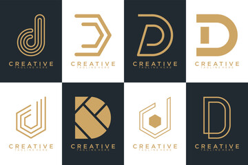 Set of gold letter D logo with modern creative concept for company or person Premium Vector, white and black background