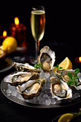 Wall Mural - Fresh Oysters served for Romantic Dinner