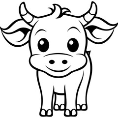 Poster - Cute cow cartoon black outline logo isolated