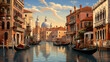 A depiction of Venice's historic buildings along its canals