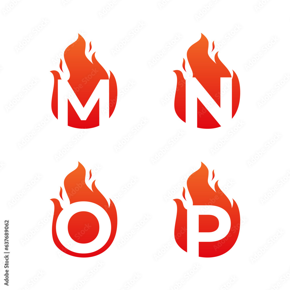 Fire Type Intials Letter flame for logo company. Letter M N O P logo flame template, fire ...