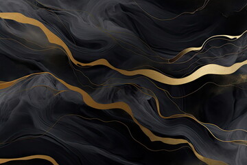 Wall Mural - black marble gradient background with golden lines