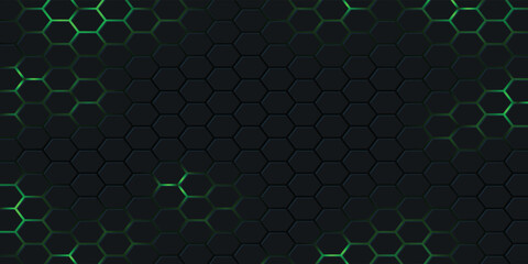 Black and green hexagon abstract background