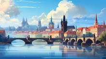 An Illustration Of Prague With Its Ancient Castle