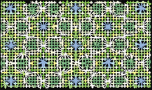 Abstract White Star, Green Line, Blue Shape Flower In Black Texture Background Pattern. Flora Wallpaper Pattern Design For Decoration. Vector Illustration.