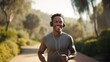 © Anil Hakim - Young African American male running & jogging with listening to music on jogging tracks
