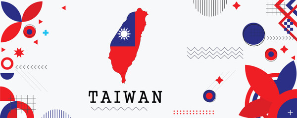 Taiwan, Map Flag national day banner design. flag theme graphic art. Abstract celebration geometric decoration vector illustration