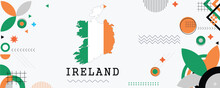 Ireland Map Flag National Day Banner Design. Flag Theme Graphic Art Web Background. Abstract Celebration Geometric Decoration Vector Illustration