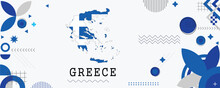 Greece Map Flag National Day Banner Design. Flag Theme Graphic Art Web Background. Abstract Celebration Geometric Decoration Vector Illustration