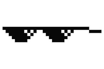 Poster - Pixel glasses meme. Like a boss meme. Pixelation, accessory optical fashion. 8 bit funky logo icon. Vector cartoon eyeglass frame for sunglasses