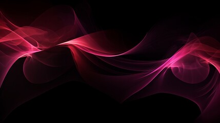 Wall Mural - Abstract Pink Crimson Fractal Waves on Black Background - Artistic Digital Design