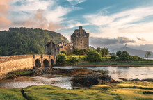 A Closed Up View Of The Eilean Donan Castle In The Sunset Hours