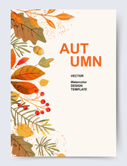 Wall Mural - autumn, fall trendy background with beautiful leaves. abstract vector template poster, invitation, c