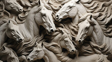 Wallpaper 3d Classic Horses Stone Carving
