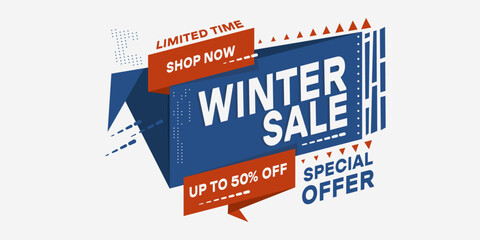 Aufkleber - Winter sale poster. Sale time, retro poster in abstract drywall. Shop now. Limited time. Up to 50% off. Vector.