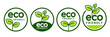 Set of eco friendly icons. Ecologic food stamps. Organic natural food labels.	