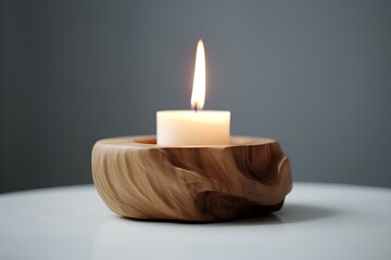 Poster - burning candle on a wooden table made by midjourney