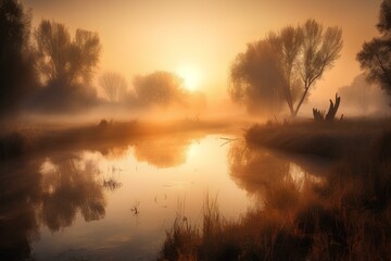 Poster - sunrise over the river made by midjourney