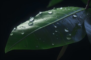 Wall Mural - water drops on leaf made by midjourney