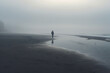 A lone individual on a misty beach symbolizes feelings of isolation and introspection often associated with depression