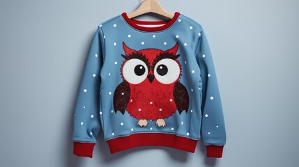 Wall Mural - Christmas knitted sweater with an owl created with Generative AI technology.