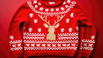 Wall Mural - Christmas knitted sweater with deer created with Generative AI technology.