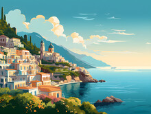 Amalfi Coast Scenery Italy Beautiful,  Presentation Pictures, Illustration, Generative AI