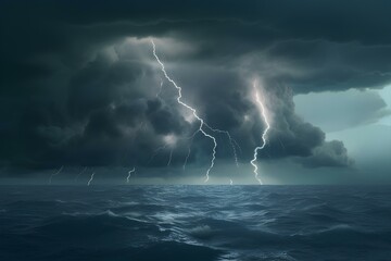 Wall Mural - lightning over the sea made by midjourney	