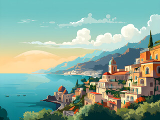 Wall Mural - Amalfi coast scenery Italy beautiful,  presentation pictures, Illustration, Generative AI