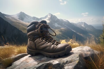 Wall Mural - hiking boots on mountain made by midjourney	