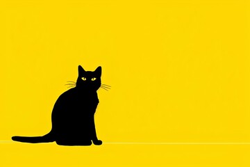 Poster - black cat on a yellow background made by midjourney