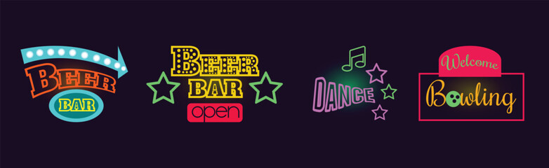 Sticker - Bright Night Banner and Advertising Signboard Vector Set