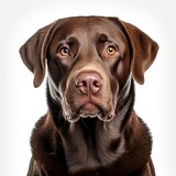 Fototapeta Londyn - A close-up of a brown Labrador Retriever dog against a crisp white background created with Generative AI technology