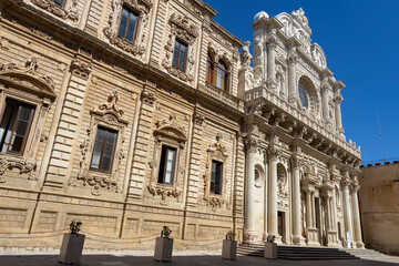 Wall Mural - LECCE, ITALY, JULY 12, 2022 - View of the Basilica of Holy Cross (Santa Croce) in the historic center of Lecce, Puglia, Italy