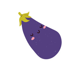 Wall Mural - Cute eggplant. Happy sleeping aubergine. Funny comic vegetable character asleep, dreaming, relaxing. Lovely food, smiling emotion, expression. Flat vector illustration isolated on white background