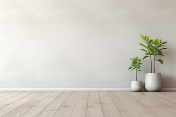 Wall Mural - 3D Rendered Space Empty Room with Plants on White Plastered Wall and Flooring