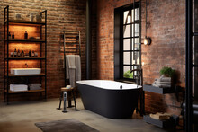 Raw Industrial Aesthetics Fuse With Modern Design In A Bathroom Showcasing Exposed Brick Walls And Bold Black Steel Fixtures