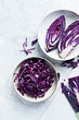 Red cabbage, partially chopped. Top view. Copy space. Healthy food ingredients