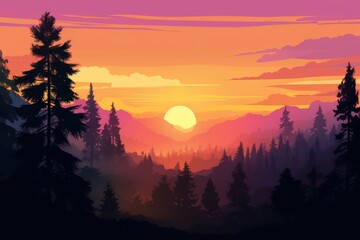 Wall Mural - A breathtaking mountain sunset painting