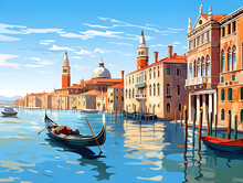 Venice Scenery Italy Beautiful, Presentation Pictures, Illustration, Generative AI