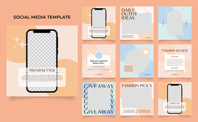 social media template banner blog fashion sale promotion. fully editable instagram and facebook square post frame puzzle organic sale poster. fresh yellow element shape vector background