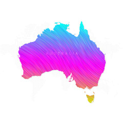 Australia map in colorful halftone gradients. Future geometric patterns of lines abstract on white background. Vector illustration EPS10