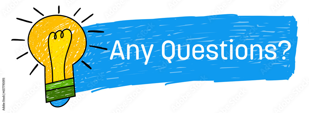 Any Questions Bulb Sketch Colorful Blue Lines Texture Effect Text Stock ...